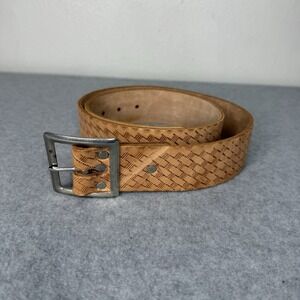 CLC Custom Leather Craft Brown Top Grain Cowhide Belt Made In USA Woven Pattern